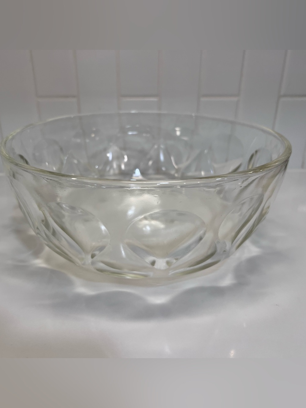 Vintage Pyrex Teardrop Mixing Bowl Dish Clear Glass Thumbprint Pattern 9”